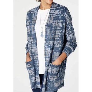 J. Jill Pure Jill Indigo Blue Snap Cardigan Sweater Women's Size Petite Medium